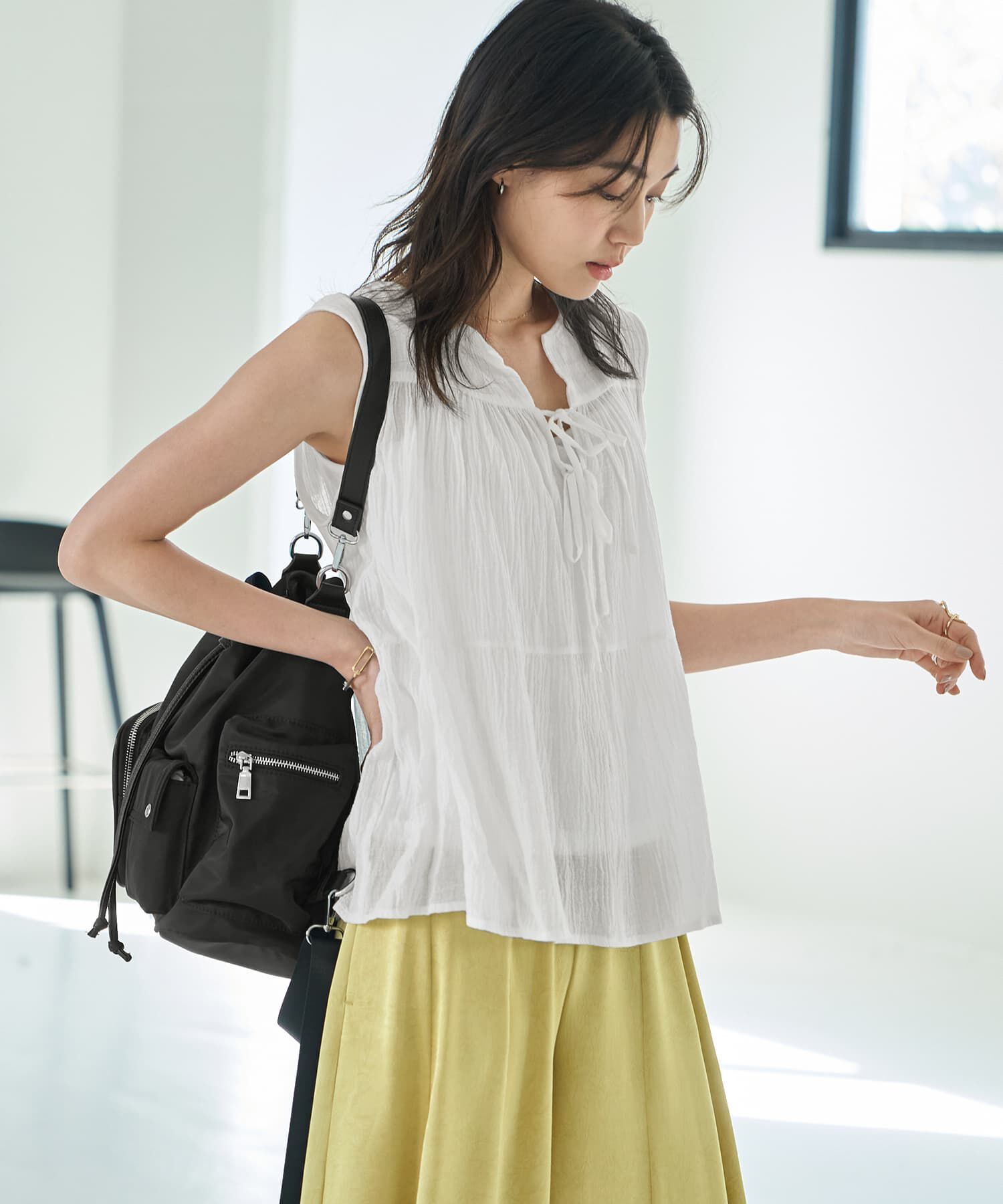 STYLE DELI「【LUXE】コットン楊柳ノースリブラウス」|シャツ・ブラウス|