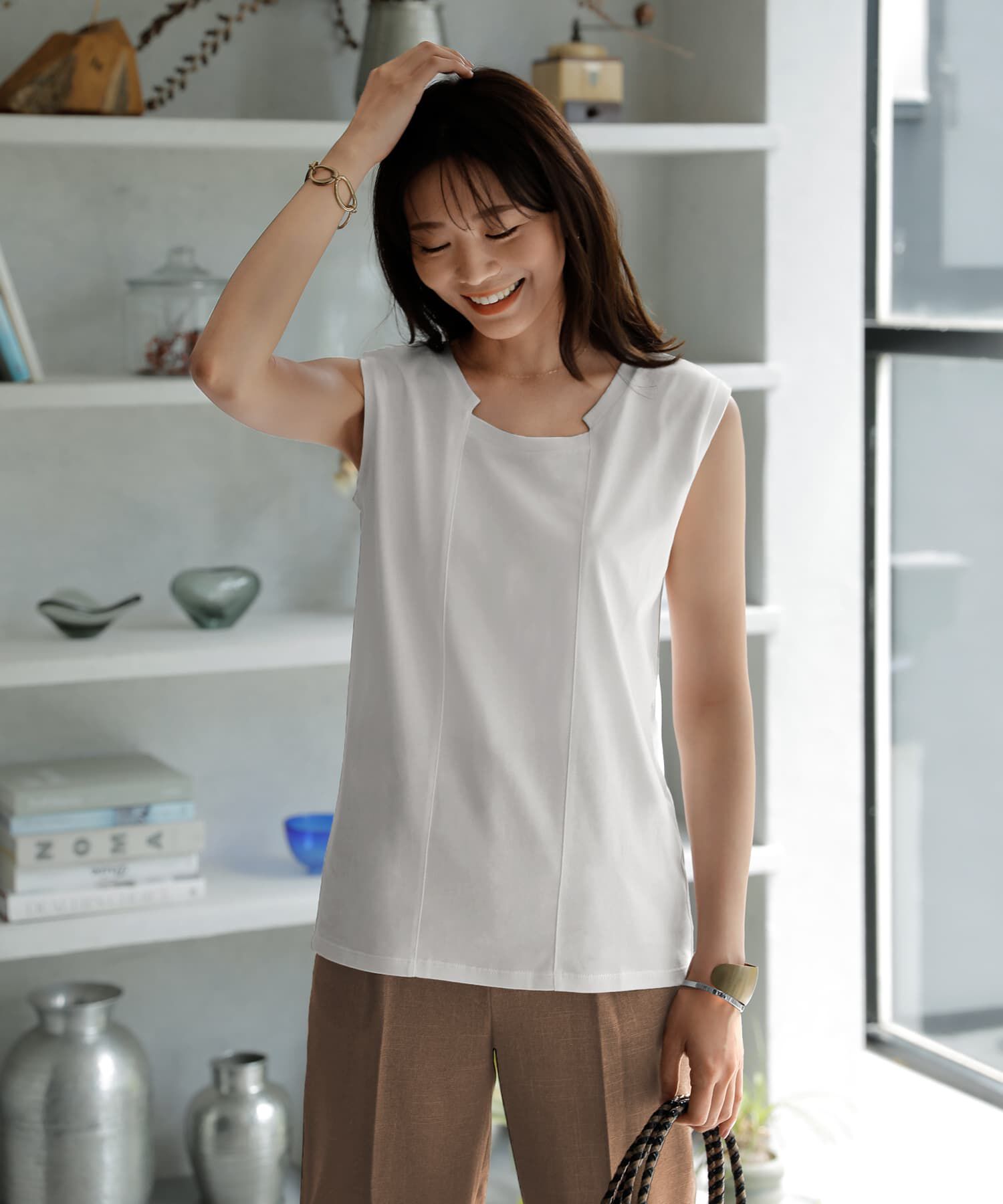 STYLE DELI「首元デザインノースリカットトップス」|Tシャツ・カットソー|ホワイト