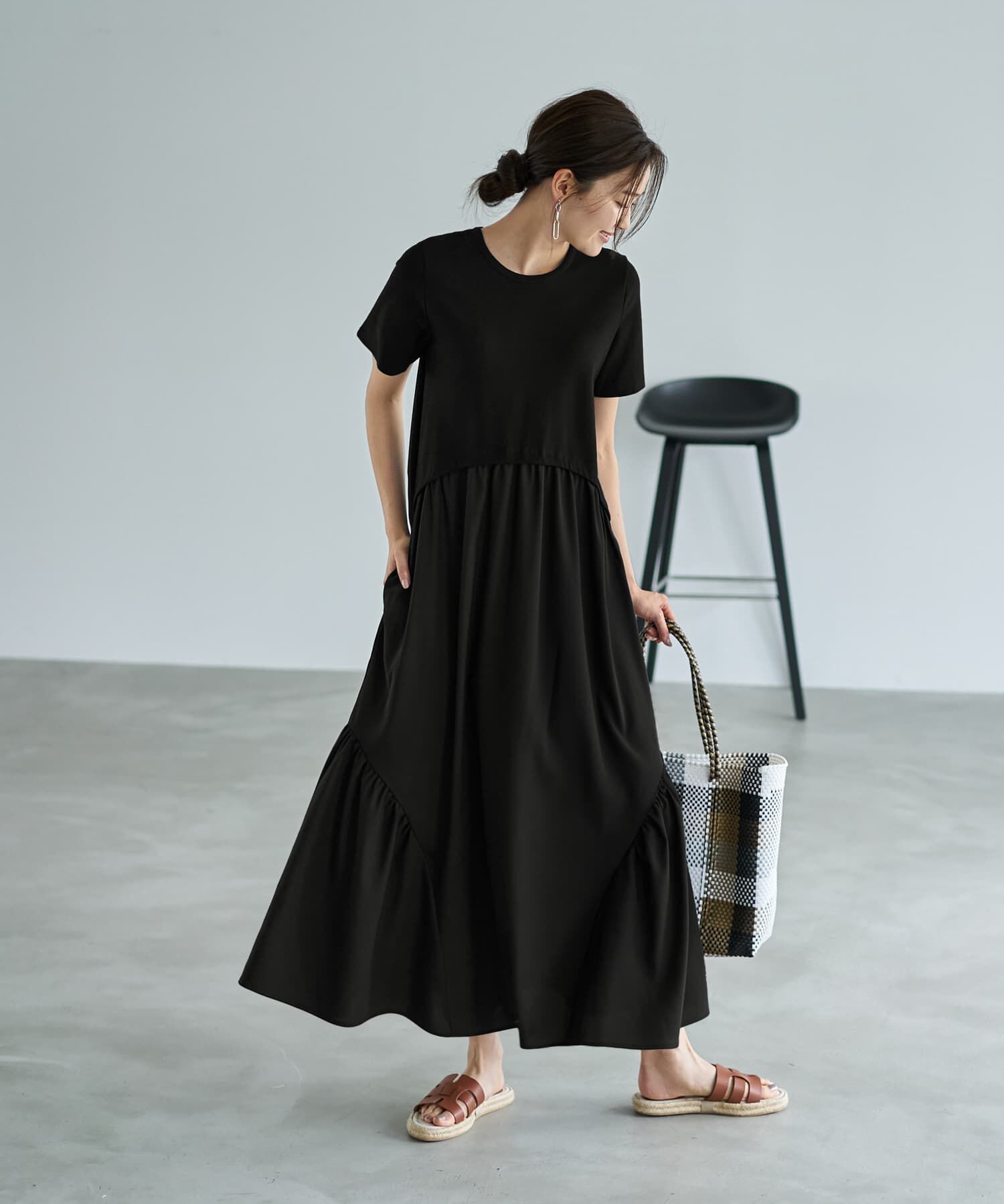 STYLE DELI「カットソー切替ラウンドギャザーワンピースB」|ワンピース|