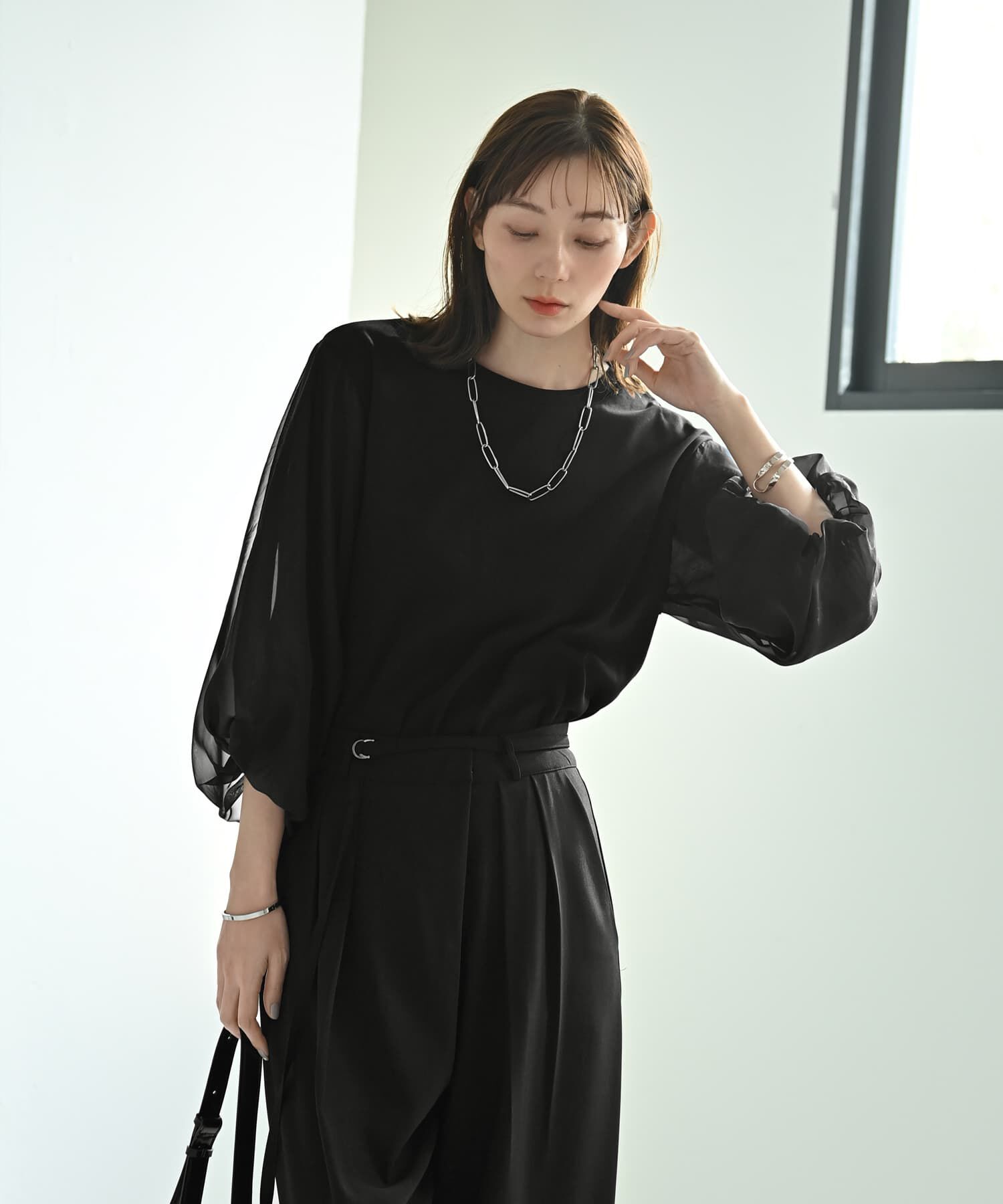 STYLE DELI「【Kana Oyama&times;BLK001】チュール袖トップス／DELI size」|Tシャツ・カットソー|