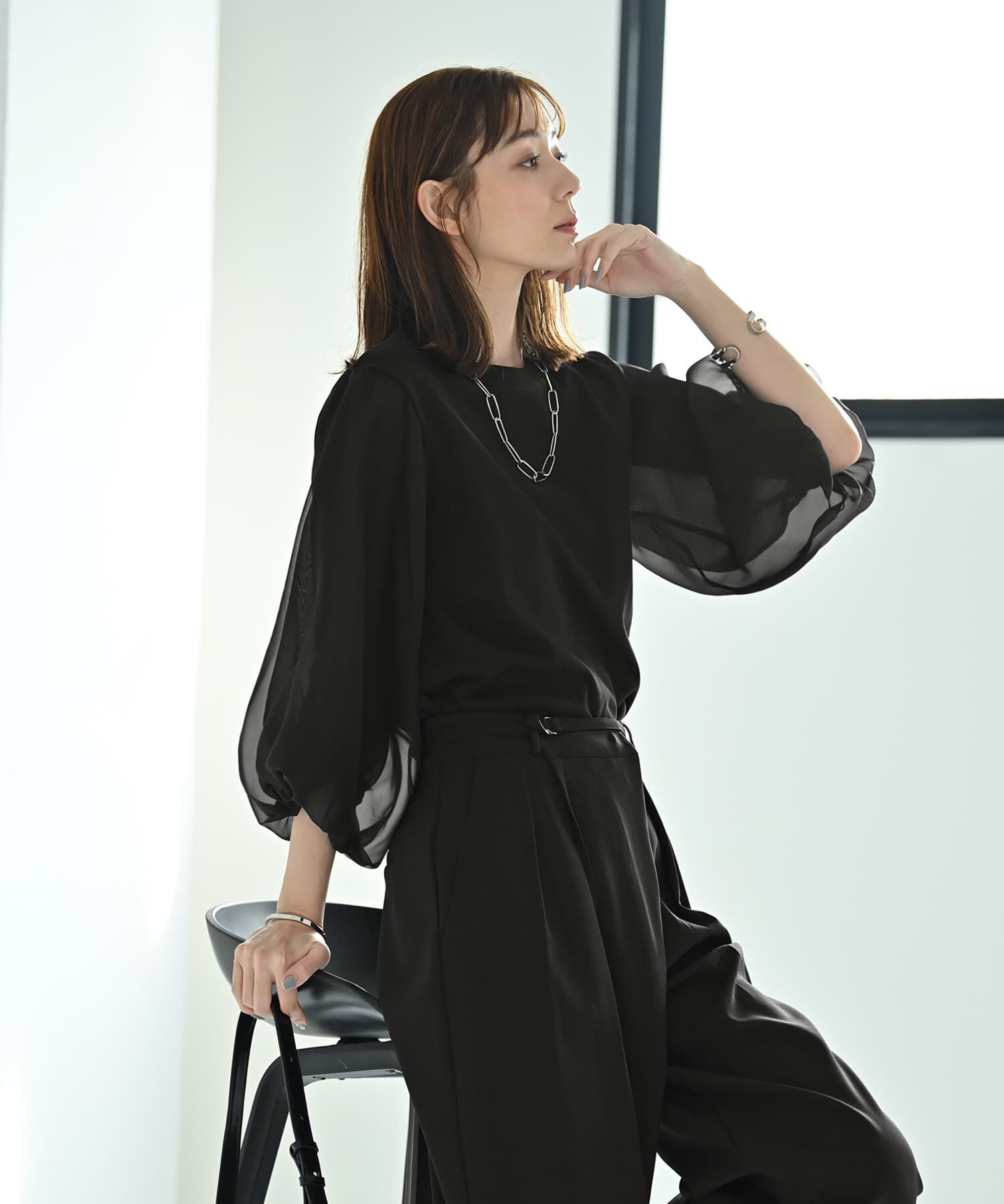 STYLE DELI「【Kana Oyama&times;BLK001】チュール袖トップス／DELI size」|Tシャツ・カットソー|