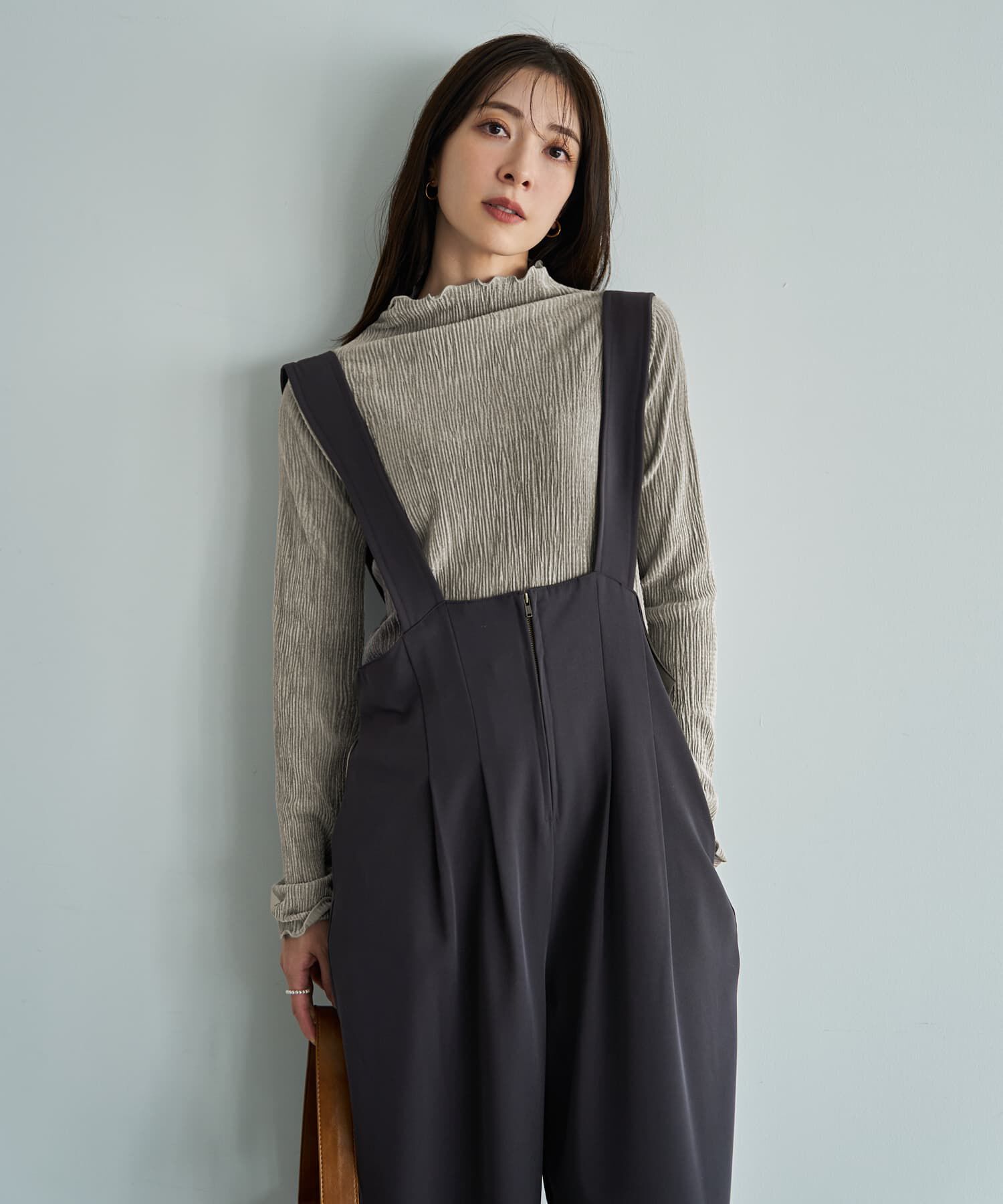 STYLE DELI「楊柳ベロア端っこメロウトップス」|Tシャツ・カットソー|グレージュ