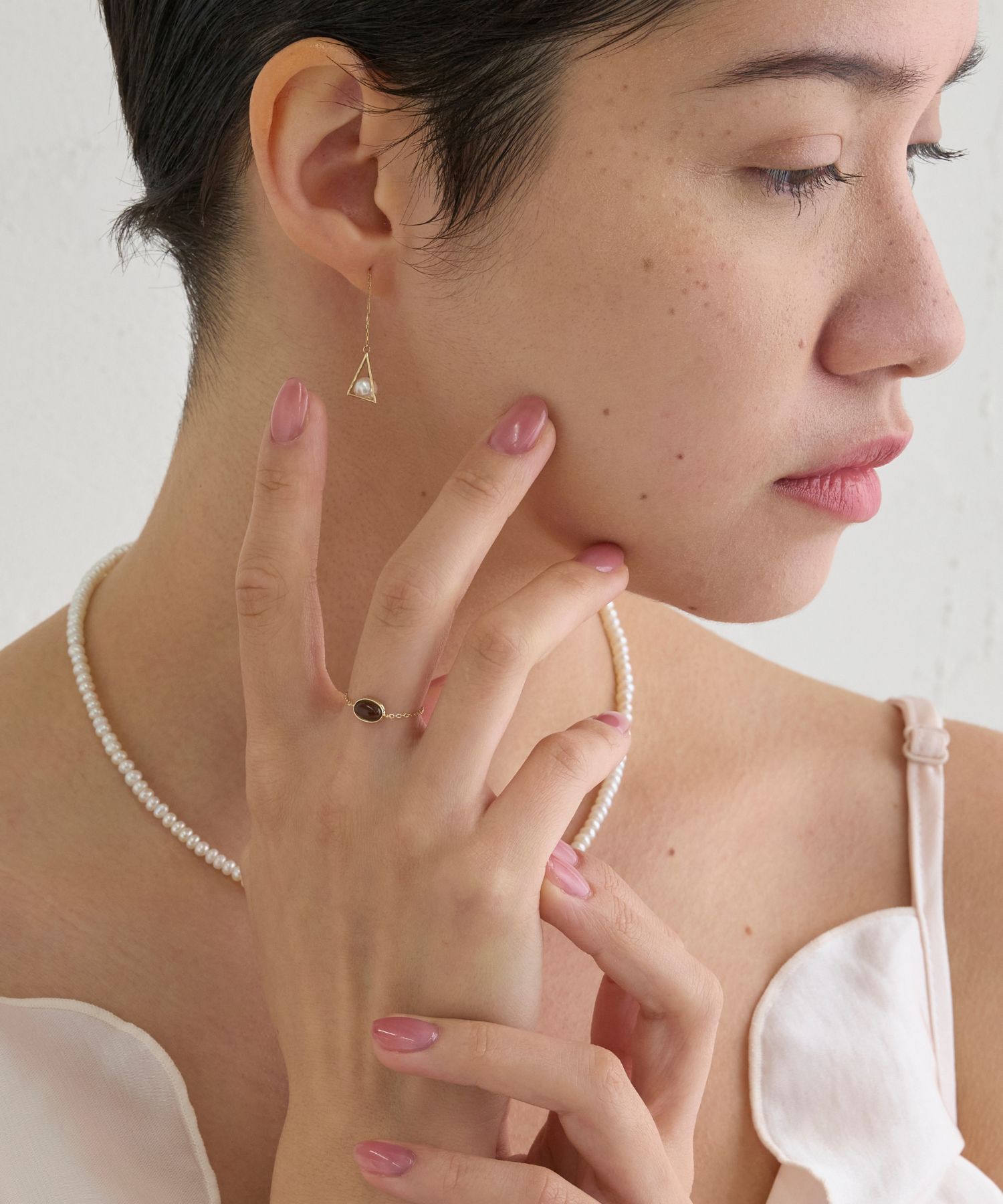 JUPITER「【K10】幾何学デザイン淡水パールアメリカンピアス」|ピアス|