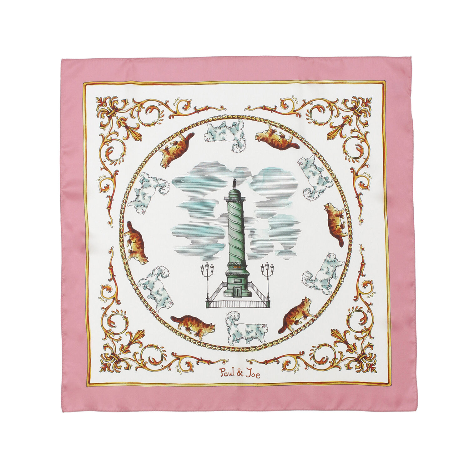 PAUL&JOE「ＰＪ／シルクツイルスカーフ　６８ｃｍ」|ストール|ピンク