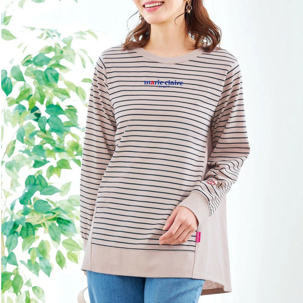 BACKYARD FAMILY「マリクレール プルオーバー 通販 MC 切替ボーダープルオーバー Tシャツ 長袖 ボーダーT」|Tシャツ・カットソー|ベージュ1