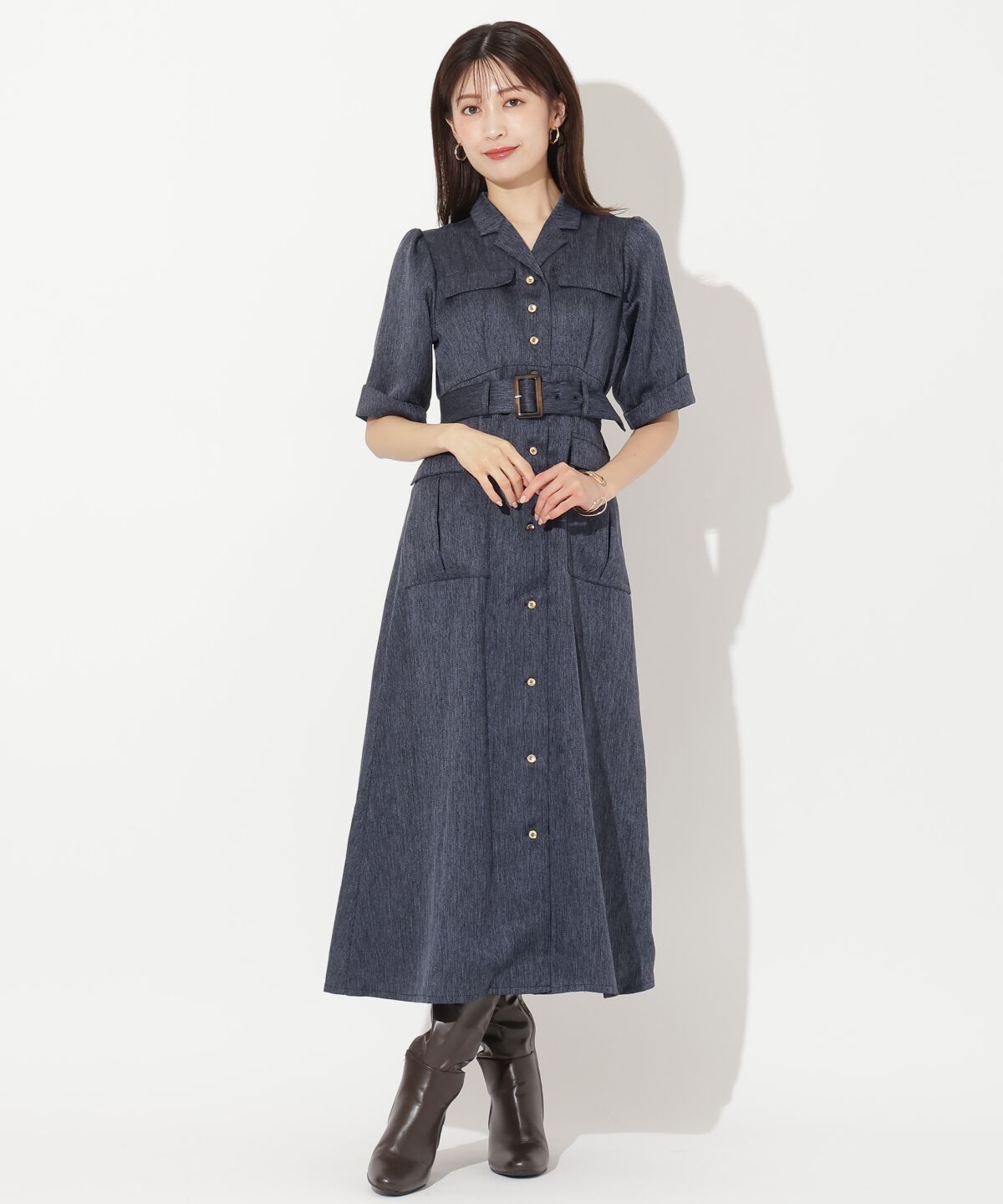 アンドクチュール「5分袖カーゴシャツワンピース」|ワンピース|