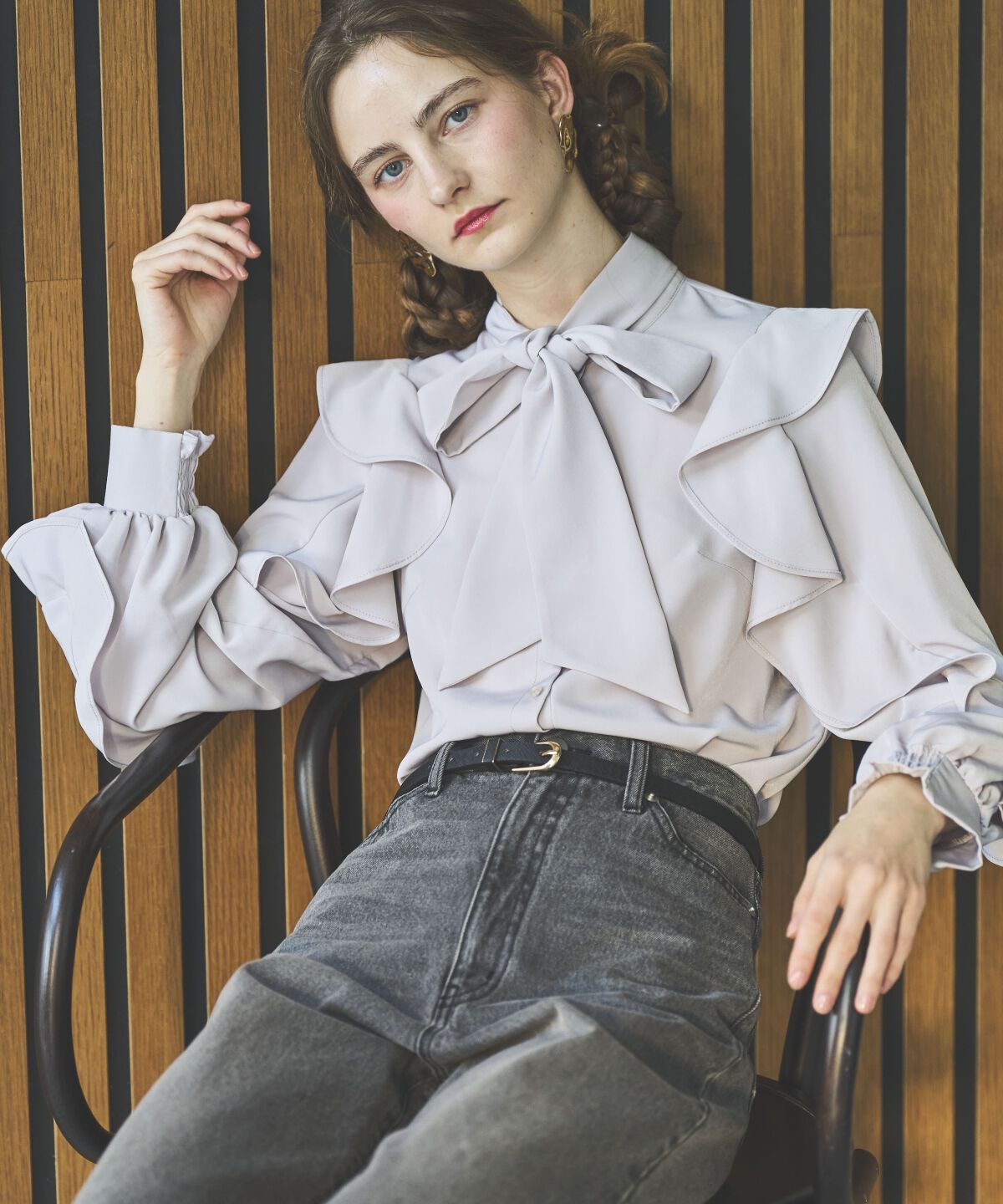 アンドクチュール「ラッフルスリーブボウタイブラウス」|シャツ・ブラウス|