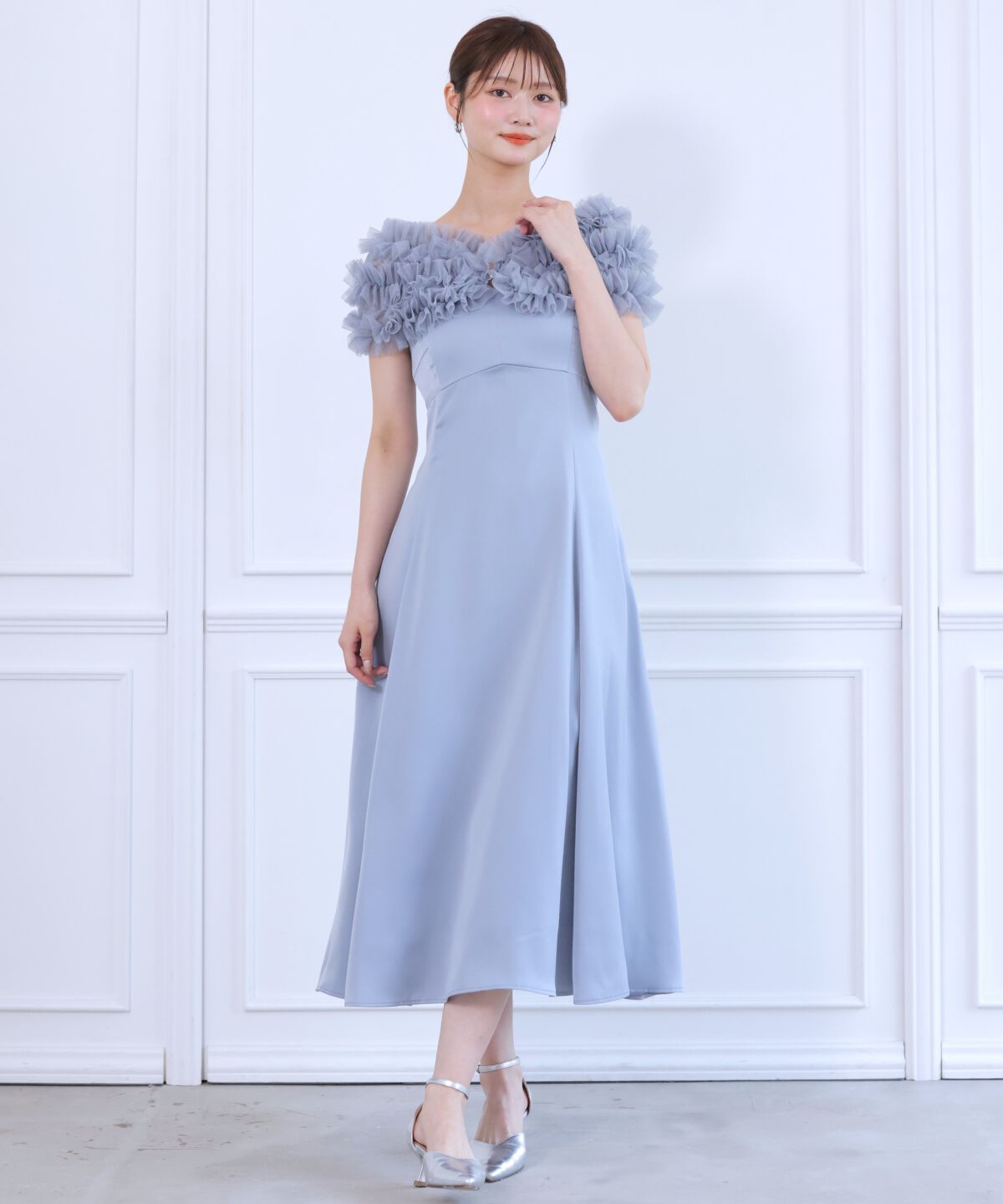 アンドクチュール「チュールケープセットドレス」|ドレス|ライトグレー