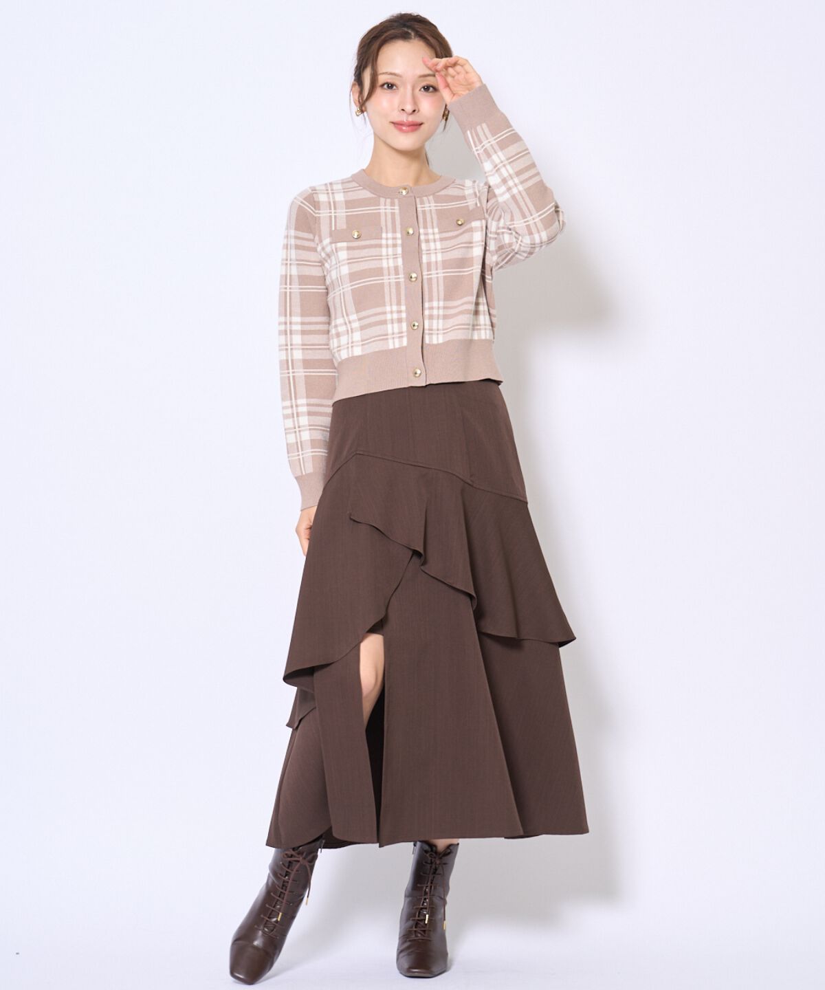 アンドクチュール「チェックジャガードニットカーディガン」|カーディガン|