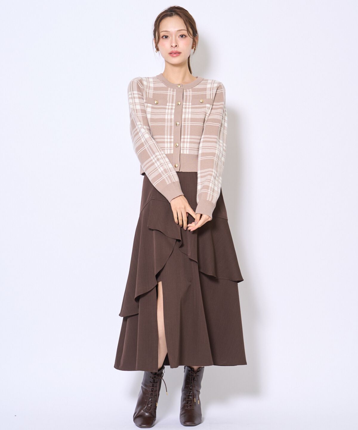 アンドクチュール「チェックジャガードニットカーディガン」|カーディガン|