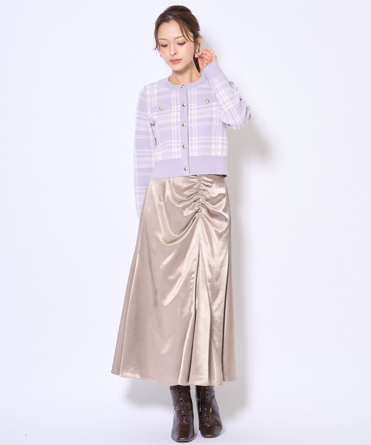 アンドクチュール「チェックジャガードニットカーディガン」|カーディガン|