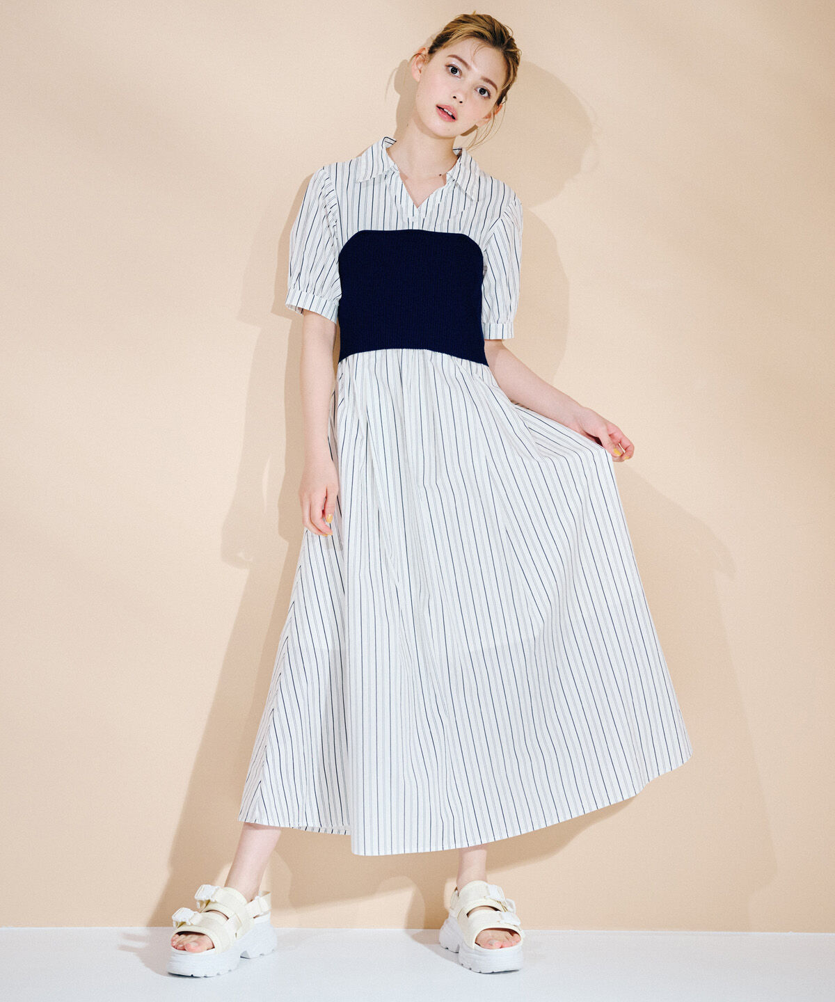 REDYAZEL「ストライプ&times;ニットビスチェコンビワンピース」|ワンピース|