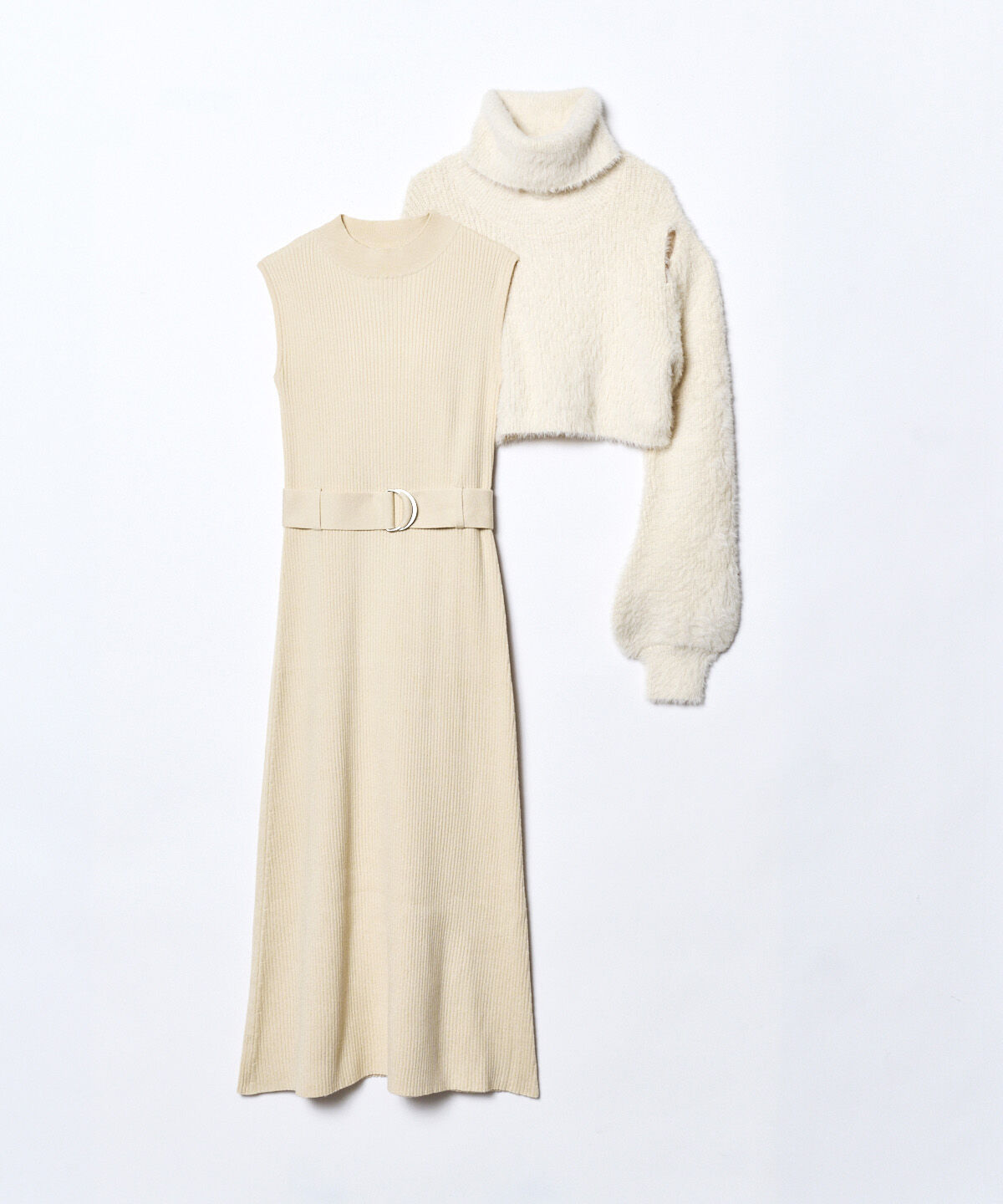 REDYAZEL「ファーニットトップス&times;リブワンピースセット」|ワンピース|