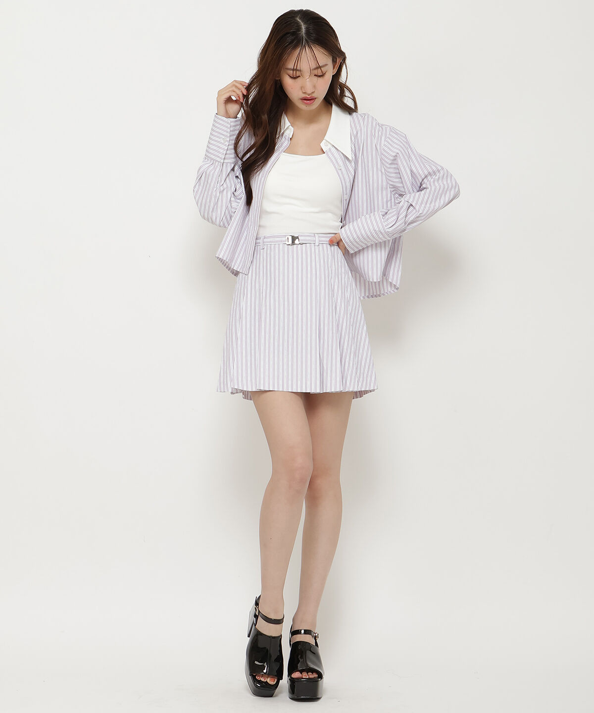 REDYAZEL「ストライププリーツショートスカパン」|キュロット|