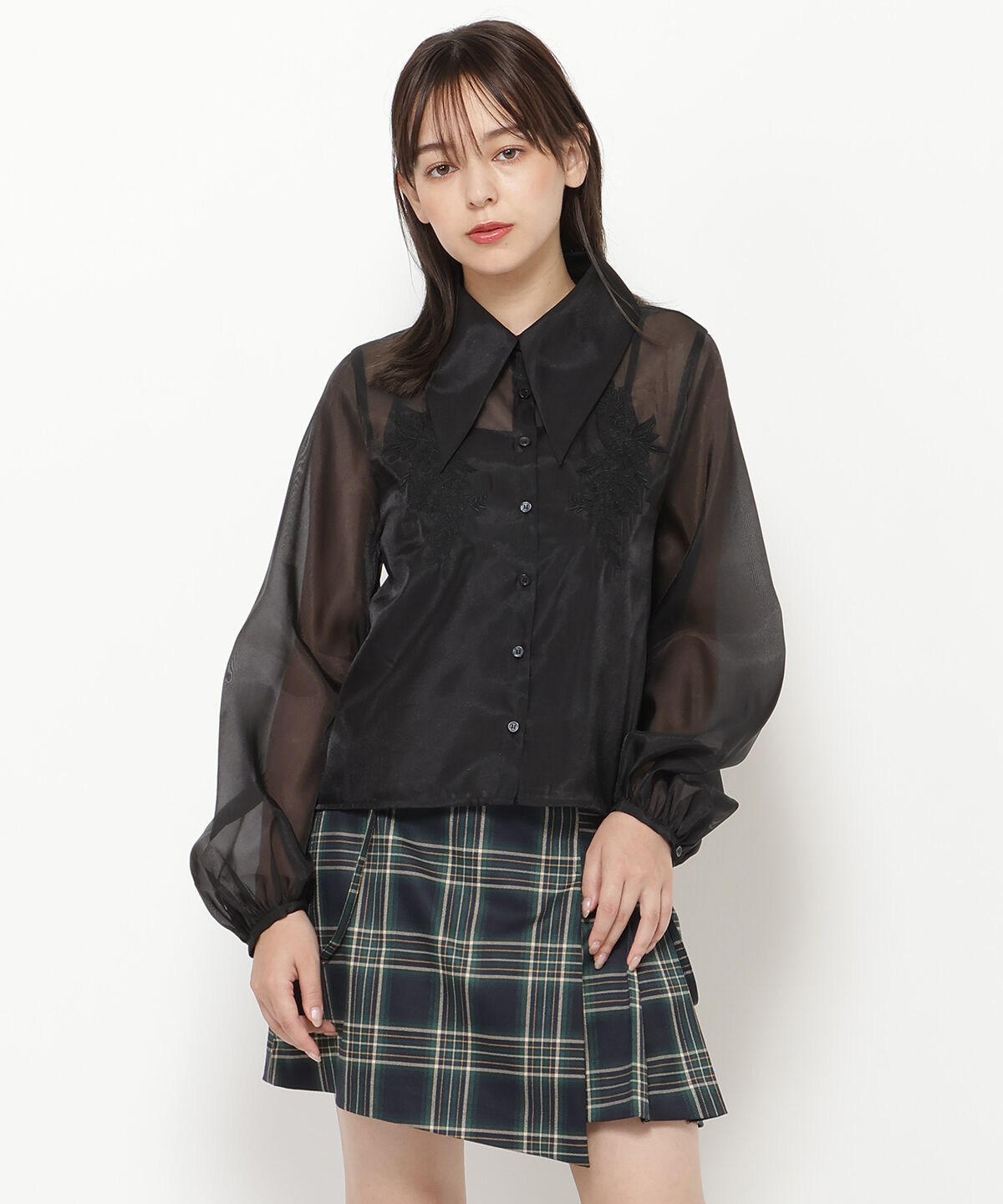 REDYAZEL「エンブロイダリーオーガンジーブラウス」|シャツ・ブラウス|ブラック