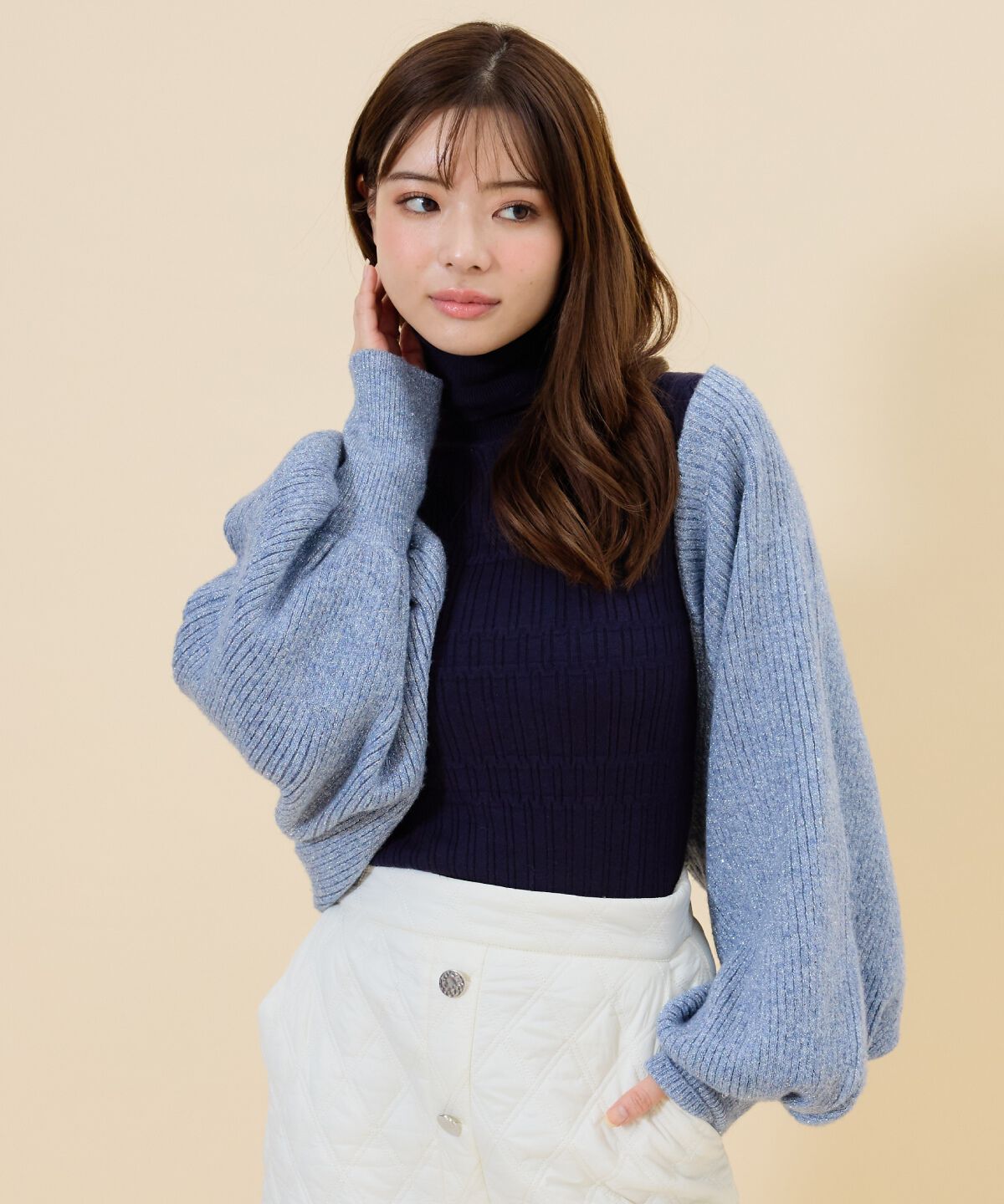 REDYAZEL「ラメニットボレロ」|カーディガン|ブルー