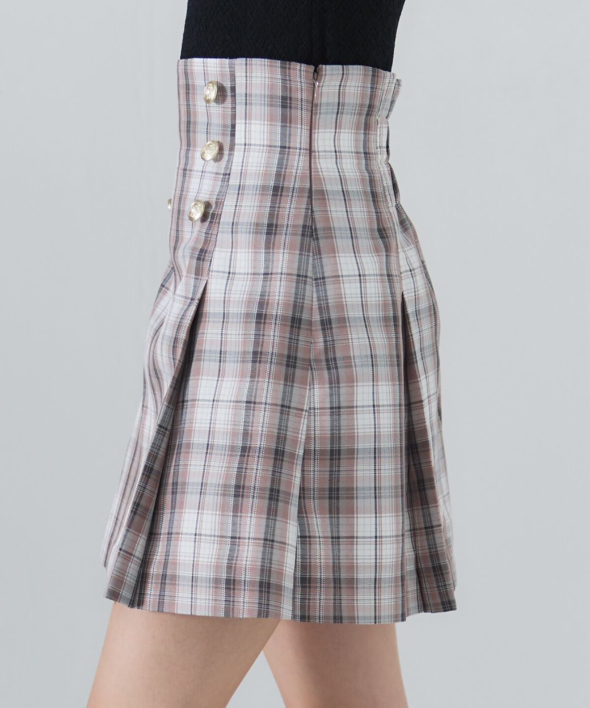 REDYAZEL「ダブルボタンチェックミニスカート」|フレア|