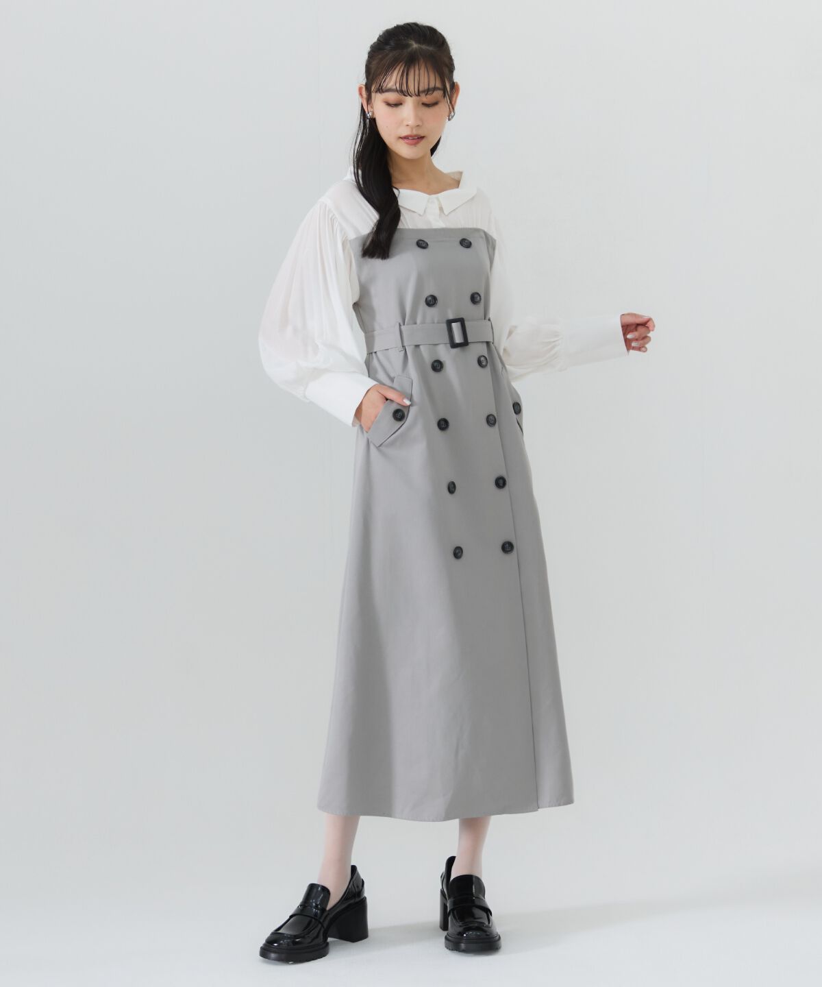 REDYAZEL「シャツレイヤードベアワンピース」|ワンピース|