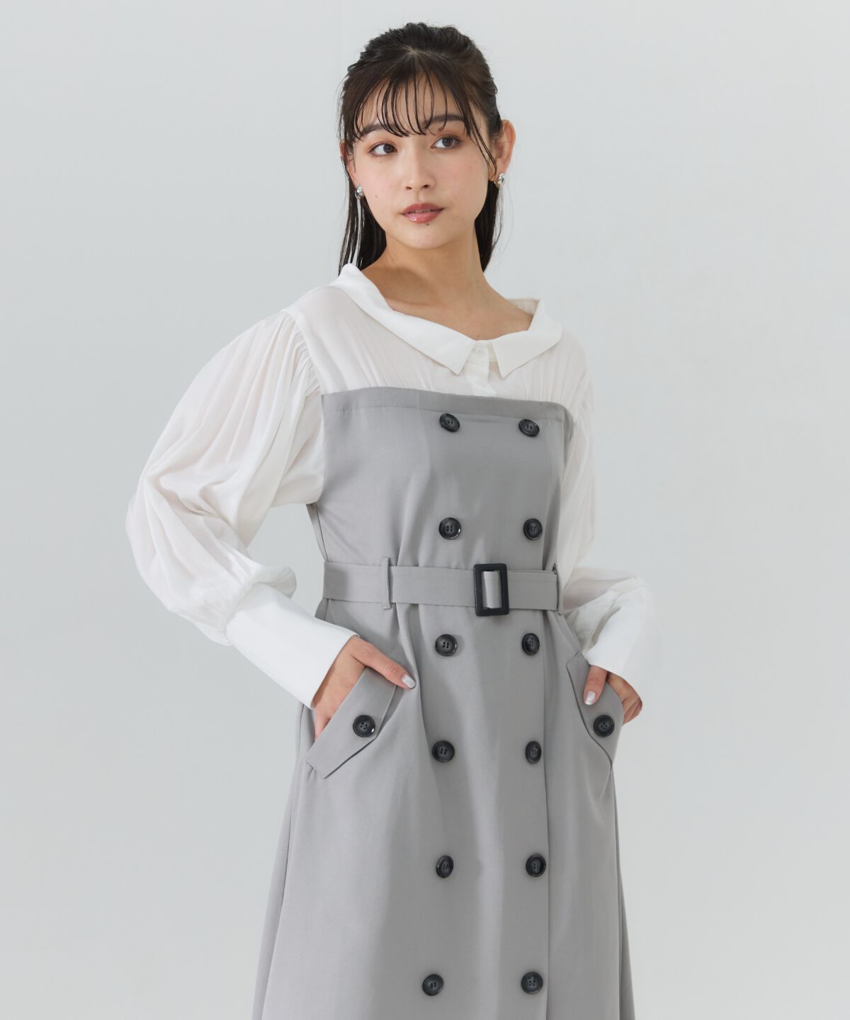 REDYAZEL「シャツレイヤードベアワンピース」|ワンピース|