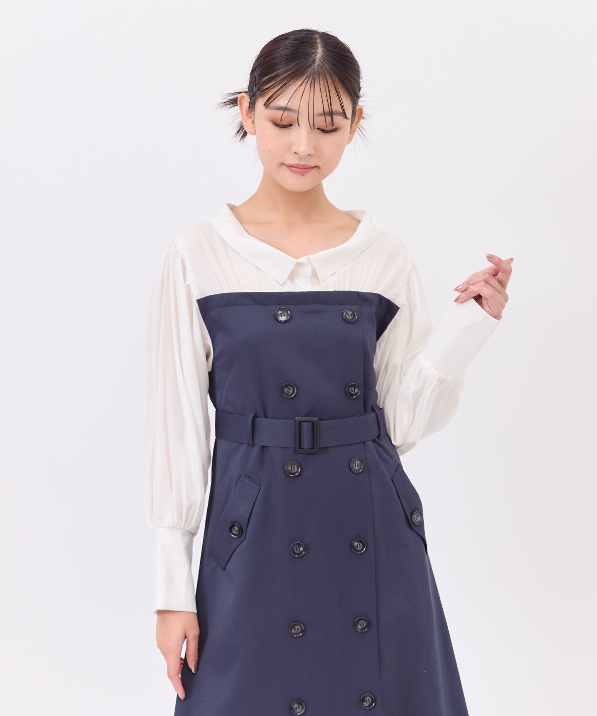 REDYAZEL「シャツレイヤードベアワンピース」|ワンピース|