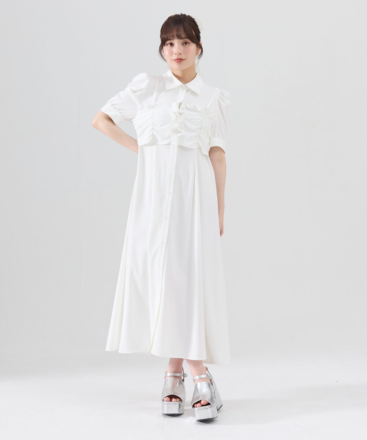 REDYAZEL「ビスチェレイヤードデザインシャツワンピース」|ワンピース|