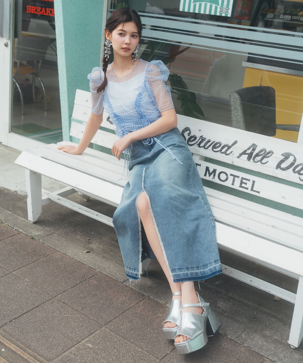 REDYAZEL「リメイク風フリンジヘムデニムロングスカート」|タイト|