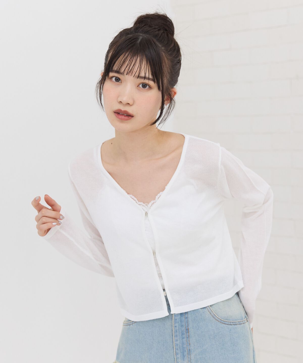 REDYAZEL「Vネックライトシアーカーディガン」|カーディガン|