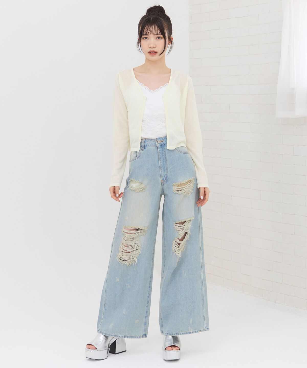 REDYAZEL「Vネックライトシアーカーディガン」|カーディガン|