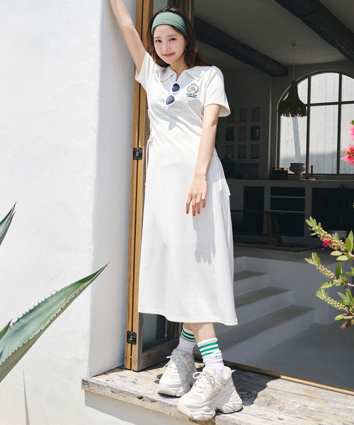 REDYAZEL「エンブレムサイドレースアップロングワンピース」|ワンピース|ホワイト