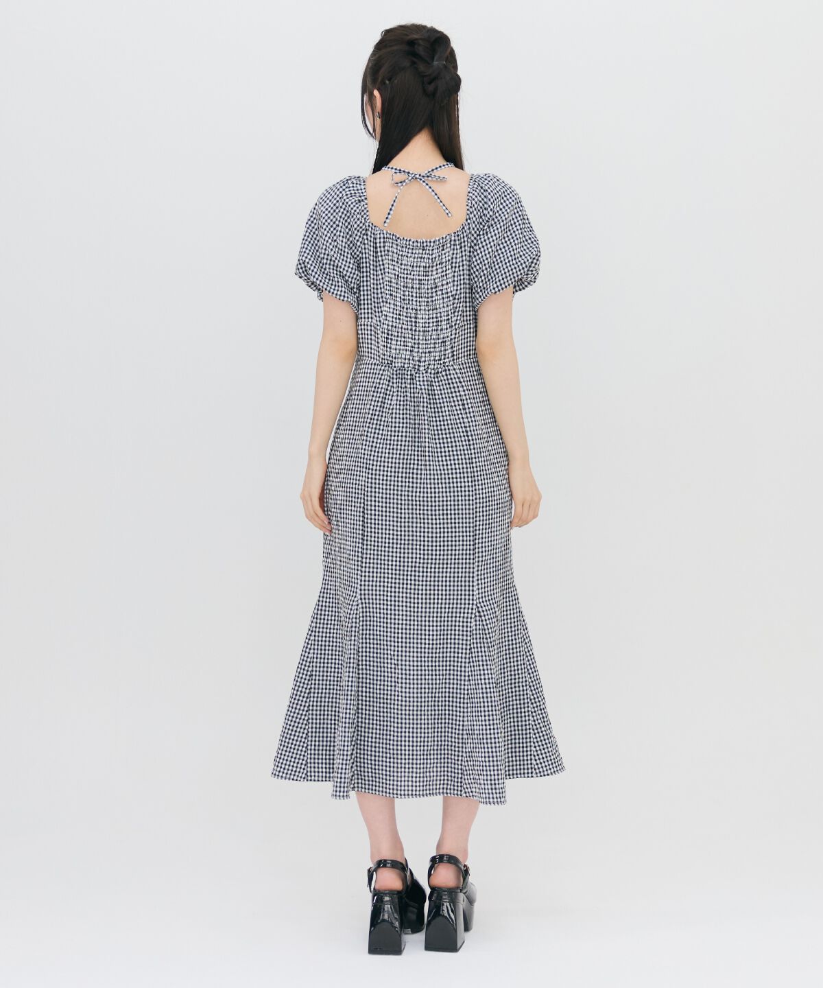 REDYAZEL「クロスリボンギンガムチェックマーメイドワンピース」|ワンピース|