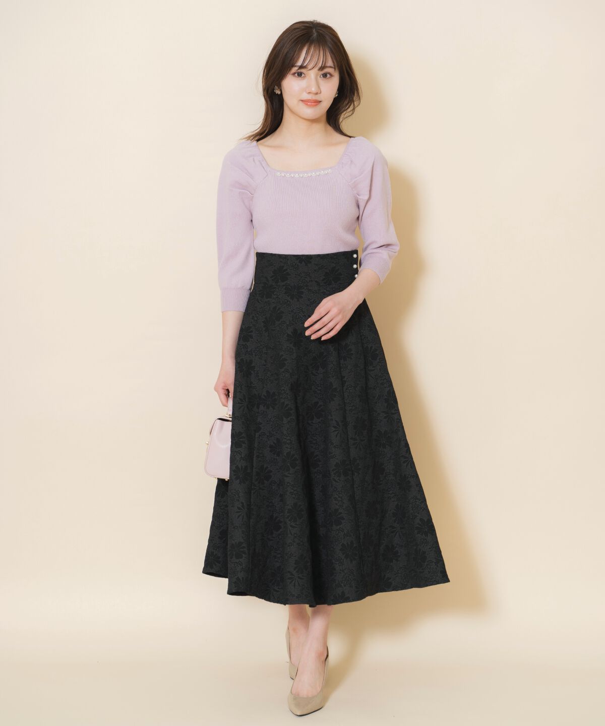 WILLSELECTION「シャイニーフラワージャガードスカート」|フレア|