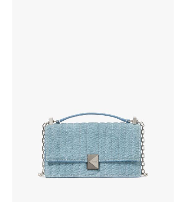 kate spade new york「デコ キルテッド デニム スエード ミニ フラップ チェーン クロスボディ」|ショルダー・メッセンジャー|Bright Sapphire