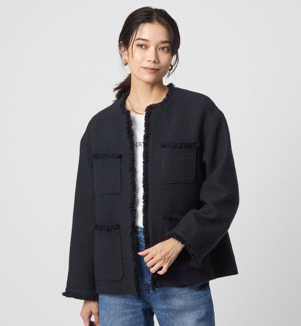 UNITED ARROWS green label relaxing「ミックスツイードライク ポケット ノーカラー ジャケット」|ノーカラージャケット|