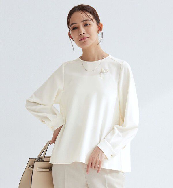 UNITED ARROWS green label relaxing「［size SHORTあり］パウドレ プリーツ ブラウス ウォッシャブル ストレッチ」|シャツ・ブラウス|OFF WHITE