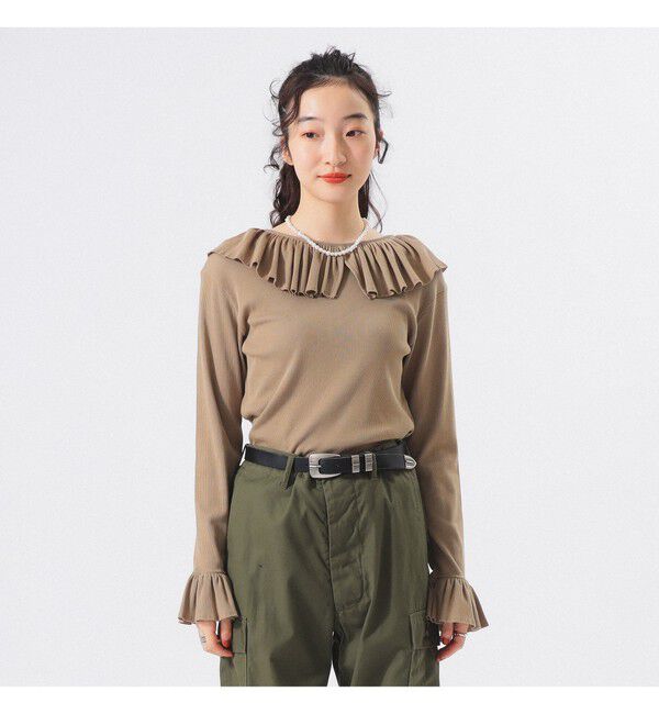 BEAMSBOY「リブ フリル ギャザー ロングスリーブ」|Tシャツ・カットソー|