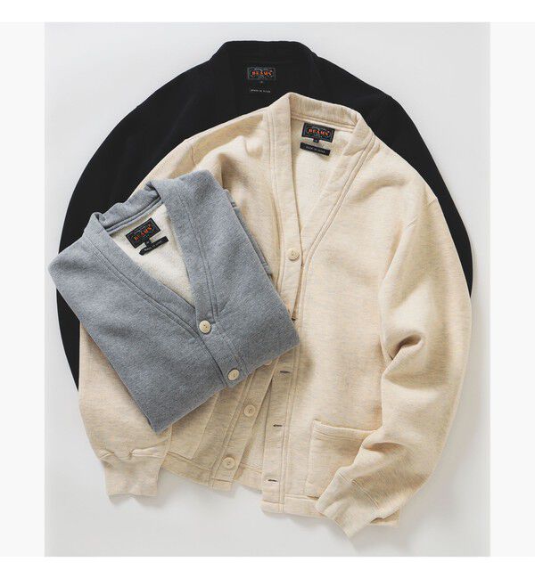 BEAMS PLUS「レイズドバック スウェット Vネック カーディガン」|スウェット・ジャージ|