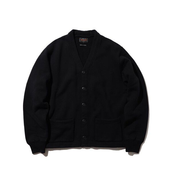 BEAMS PLUS「レイズドバック スウェット Vネック カーディガン」|スウェット・ジャージ|BLACK