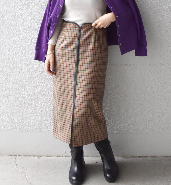 SHIPS any「SHIPS any:〈ウォッシャブル〉チェック スティック ミディ スカート」|タイト|オレンジ