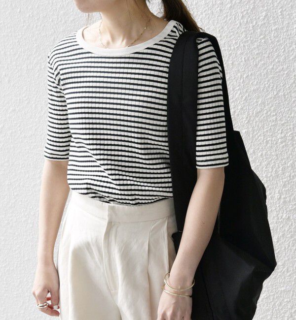 SHIPS any「SHIPS any:〈洗濯機可能〉テレコ リブ ハーフスリーブ TEE」|Tシャツ・カットソー|