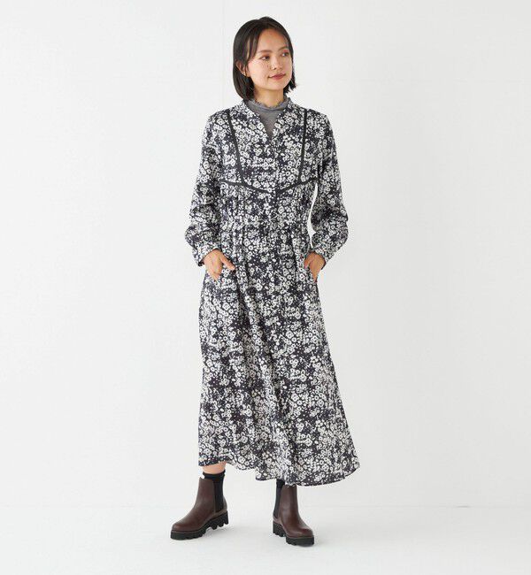 SHIPS Colors 「SHIPS Colors:〈洗濯機可能〉フラワープリント シャツ ワンピース」|ワンピース|ブラック