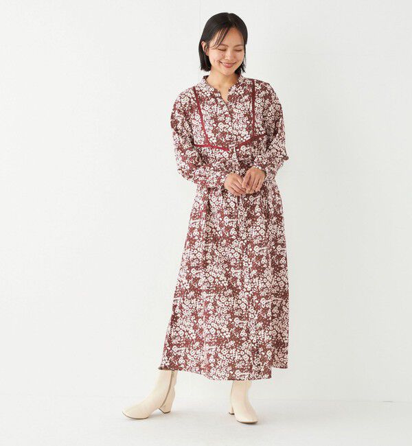 SHIPS Colors 「SHIPS Colors:〈洗濯機可能〉フラワープリント シャツ ワンピース」|ワンピース|ワイン
