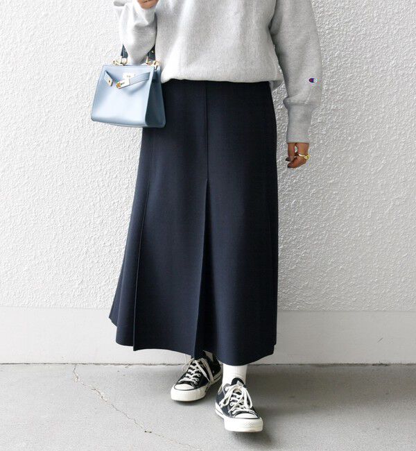 SHIPS any「《一部追加予約》SHIPS any: エア ニードル タック ミディ スカート」|スカート|ネイビー