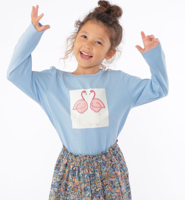 SHIPS KIDS「SHIPS KIDS:100～130cm / ツイン バード フェイクファー 長袖 TEE」|Tシャツ・カットソー|ライトブルー