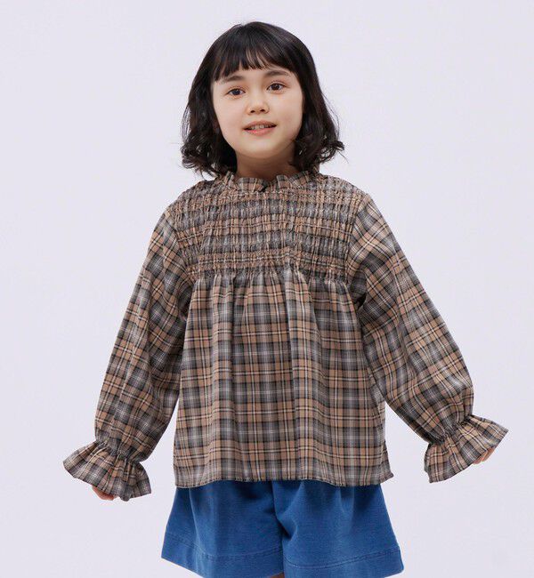 SHIPS Colors 「SHIPS Colors:〈洗濯機可能〉チェック ギャザー ブラウス(100~140cm)」|シャツ・ブラウス|