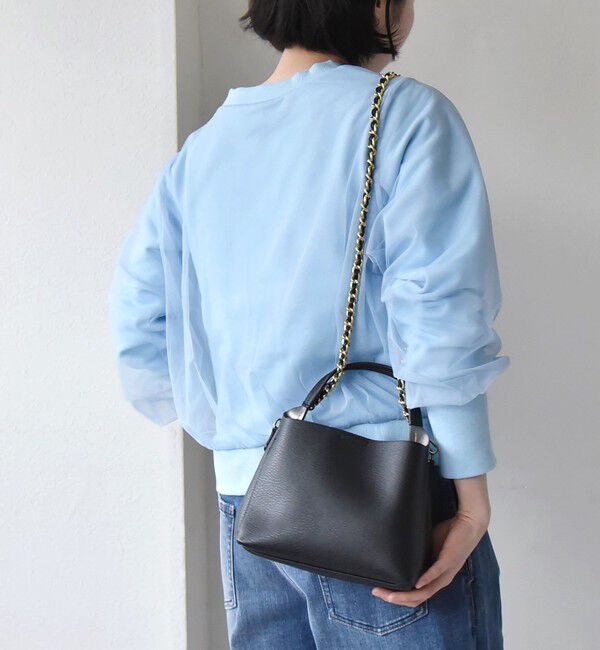 quaranciel「quaranciel:〈手洗い可能〉チュール ドッキング クルーネック カーディガン」|カーディガン|ライトブルー