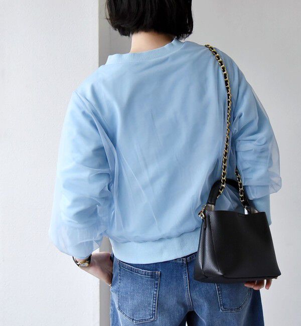 quaranciel「quaranciel:〈手洗い可能〉チュール ドッキング クルーネック カーディガン」|カーディガン|