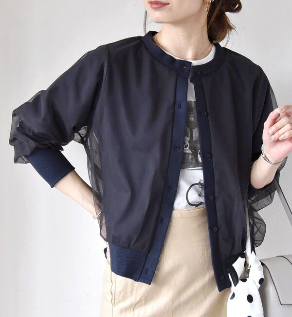 quaranciel「quaranciel:〈手洗い可能〉チュール ドッキング クルーネック カーディガン」|カーディガン|