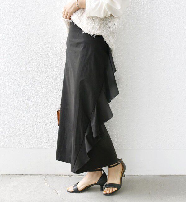 SHIPS for women「【WEB限定】〈手洗い可能〉ドライ ストレッチ ワッシャー 3WAY フリル スカート」|スカート|ブラック