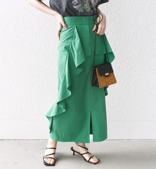 SHIPS for women「【WEB限定】〈手洗い可能〉ドライ ストレッチ ワッシャー 3WAY フリル スカート」|スカート|グリーン