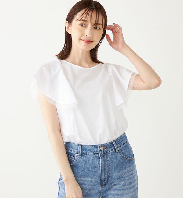 SHIPS Colors 「SHIPS Colors:チュール コンビ ラッフルスリーブ トップス◇」|Tシャツ・カットソー|